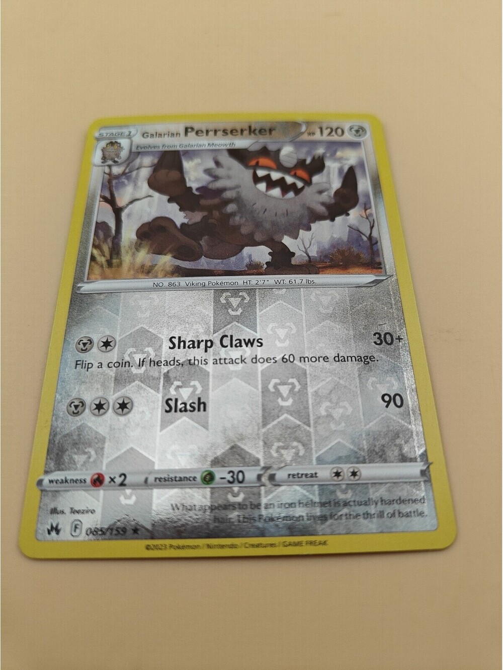 Pokemon Galarian Perrserker 085/159 Reverse Holo Crown Zenith NM TCG Card